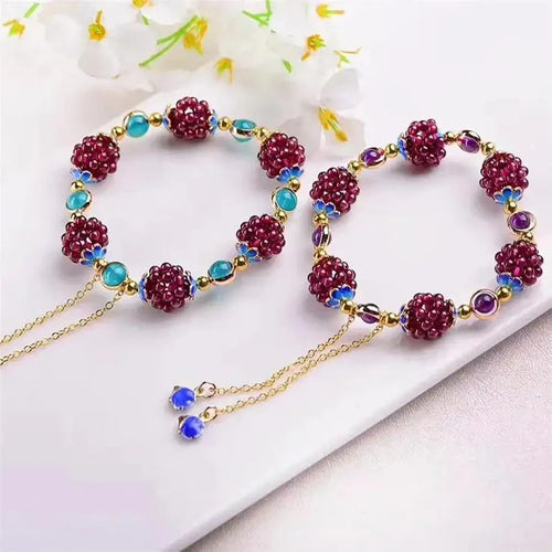 1 Pcs Ethnic Style Natural Pomegranate Flower Ball Bracelet Earrings Sweater Chain With Tianhe Stone Cloisonn É Bracelet